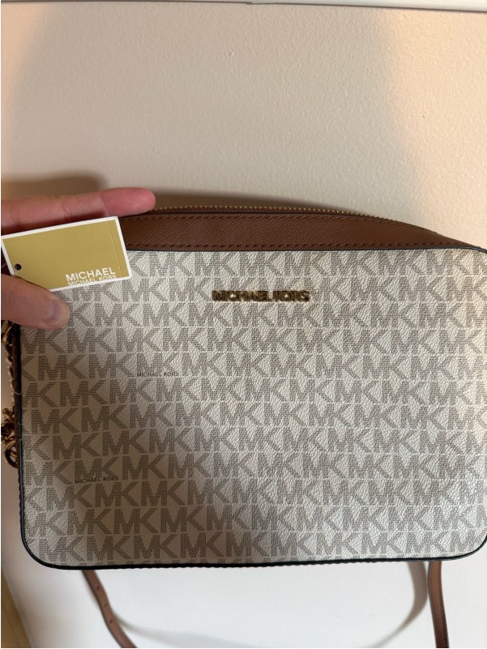 Michael Kors Cream and Brown Signature Crossbody Bag